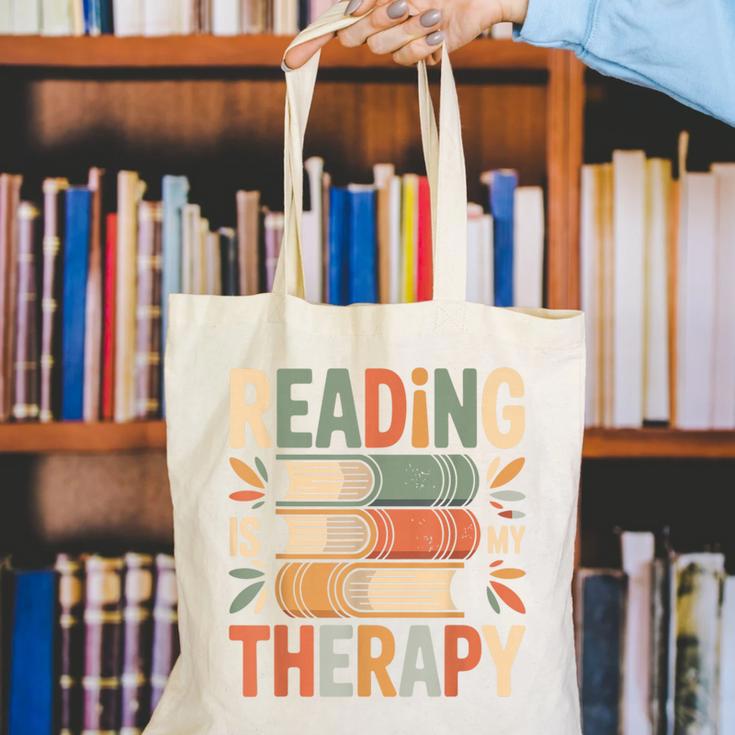 Reading Is My Therapy Book Lover Canvas Tote Bag Reading Is My Therapy Book Lover Canvas Tote Bag