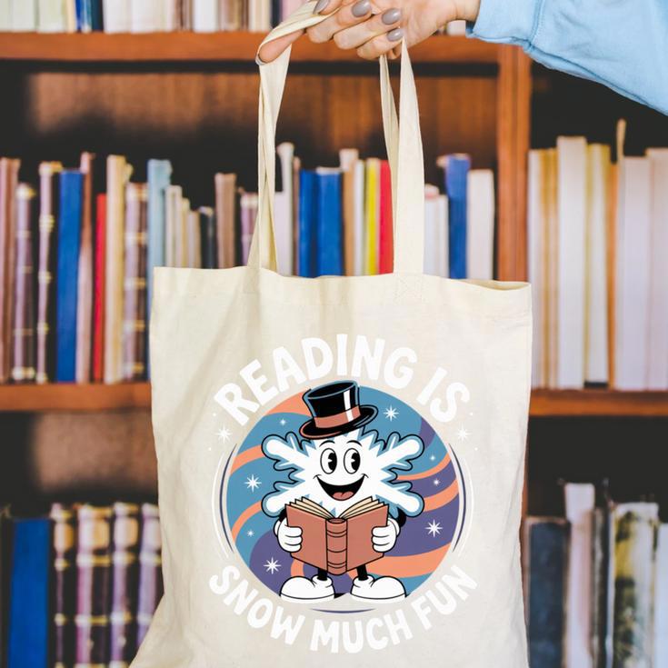 Reading Is Snow Much Fun Snowflake Top Hat Book Fan Winter Canvas Tote Bag