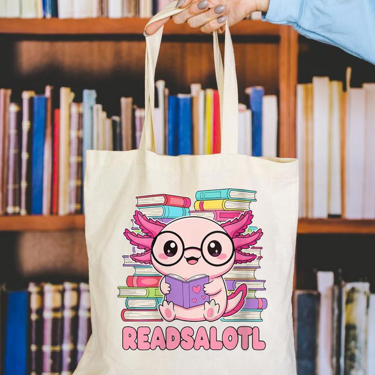 Readsalotl Axolotl Reading Book Bookworm Canvas Tote Bag Readsalotl Axolotl Reading Book Bookworm Canvas Tote Bag
