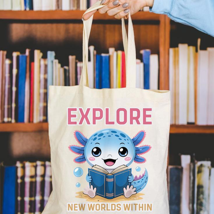 Readsolotl Kawaii Axolotl Book Lover Reading Canvas Tote Bag