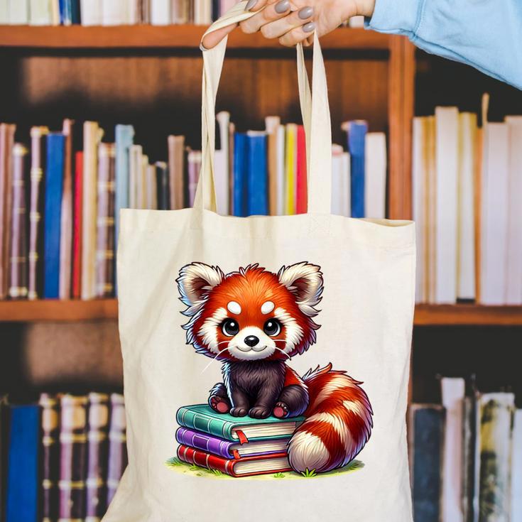 Red Panda Books Lover Reading Bookworm Canvas Tote Bag