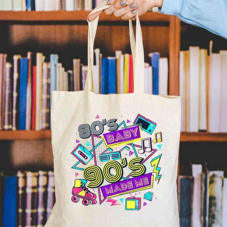 Retro 1980s 80's Baby 1990s 90's Made Me Vaporwave Nostalgia Canvas Tote Bag Retro 1980s 80's Baby 1990s 90's Made Me Vaporwave Nostalgia Canvas Tote Bag