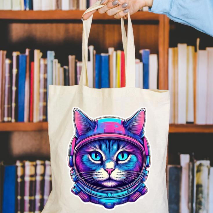 Retro 80s Cat In Space Suit Nostalgia Cat Vintage Astronaut Canvas Tote Bag