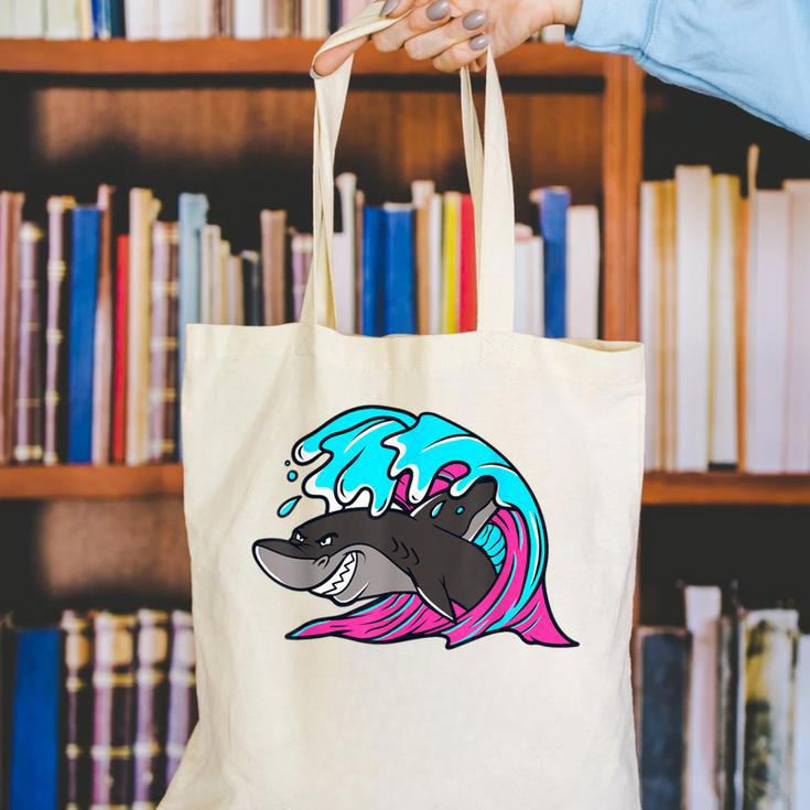 Retro 80s Shark Whale Diving Nostalgia Shark Party Canvas Tote Bag