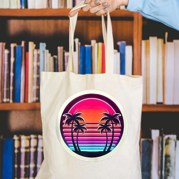 Retro 80s Synthwave Sunset & Palm Trees Retro Nostalgia 80s Canvas Tote Bag