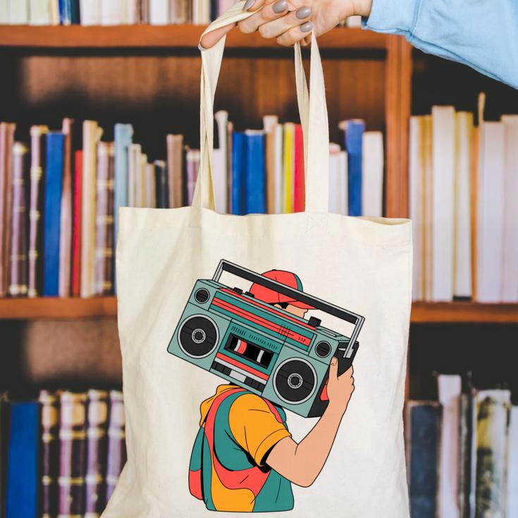 Retro 90s Boombox Nostalgia Party For Music Lovers Men Women Canvas Tote Bag