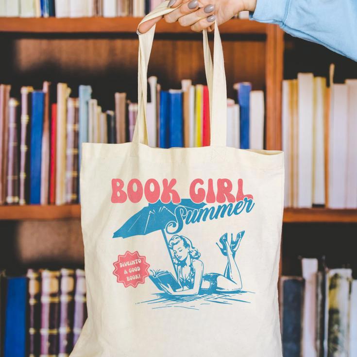 Retro Book Girl Summer Beach Vacation For Book Lover Canvas Tote Bag
