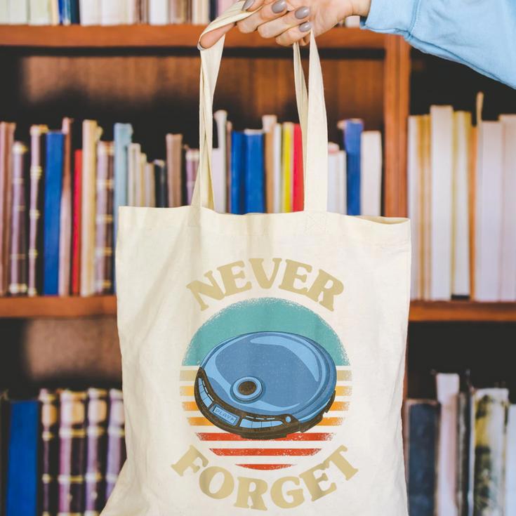 Retro CD Player Never Forget Nostalgia Vintage Canvas Tote Bag