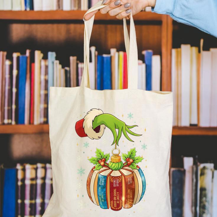 Retro Christmas Ornament Book Christmas Teacher Librarian Canvas Tote Bag