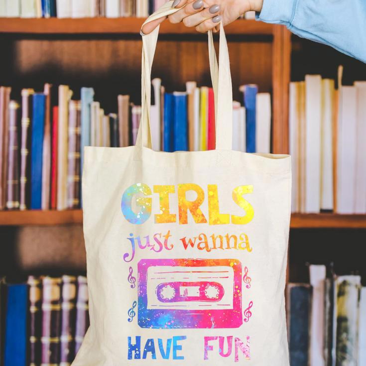 Retro Girls Just Wanna Have Fun Nostalgia 1980s 80's Premium Tri-Blend Canvas Tote Bag