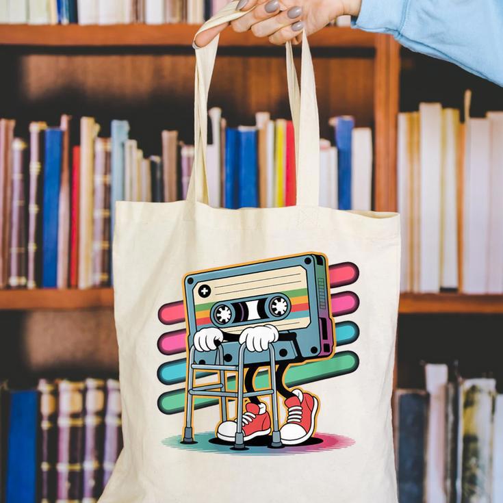 Retro Old Cassette Tape Cartoon With Walker Nostalgia Canvas Tote Bag Retro Old Cassette Tape Cartoon With Walker Nostalgia Canvas Tote Bag
