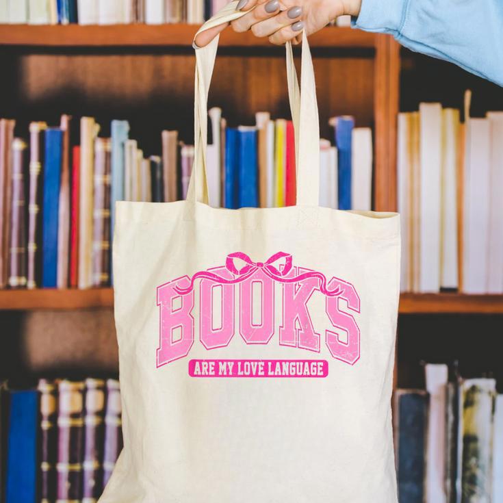 Retro Pink Coquette Bow Valentine Book Lover Varsity Canvas Tote Bag Retro Pink Coquette Bow Valentine Book Lover Varsity Canvas Tote Bag
