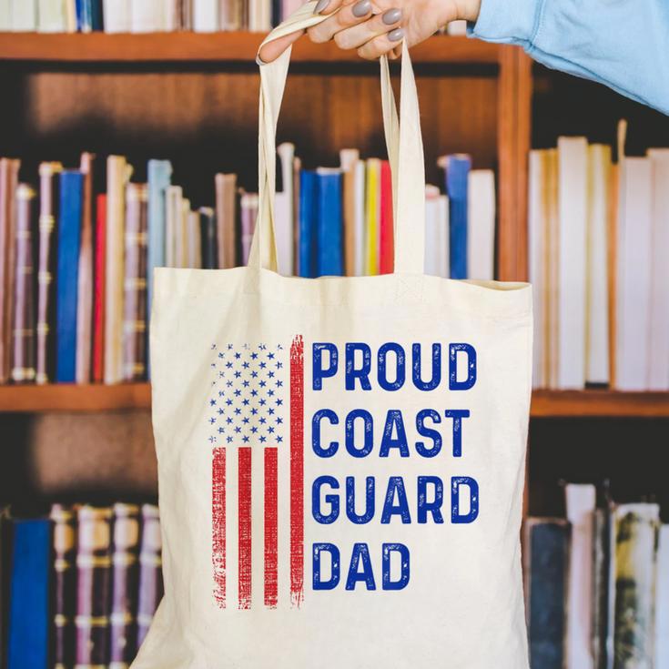 Retro Proud Coast Guard Dad Graduation Dad Usa Flag Outfit Canvas Tote Bag