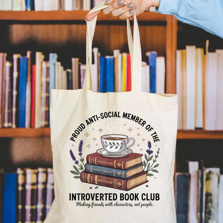 Retro Proud Introverted Book Club Anti Social Reader Canvas Tote Bag