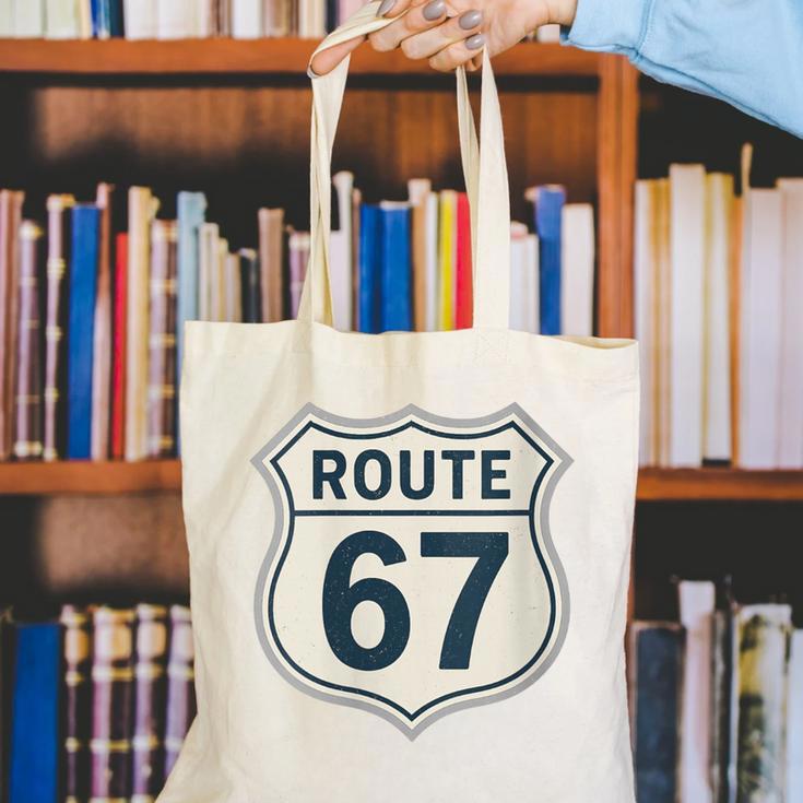 Retro Route 67 Highway Sign Vintage Road Nostalgia Canvas Tote Bag Retro Route 67 Highway Sign Vintage Road Nostalgia Canvas Tote Bag