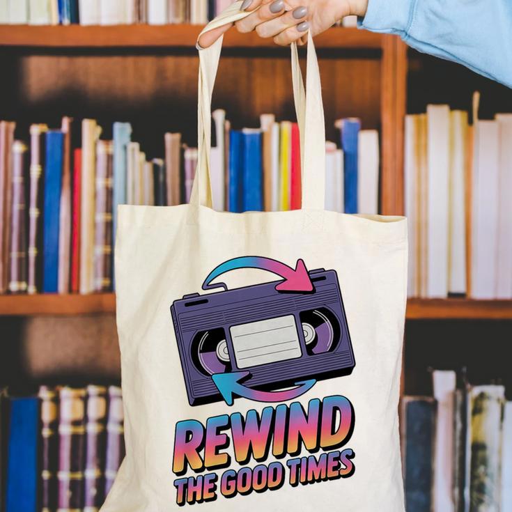 Rewind Good Times Retro VHS Tape Nostalgia 80s 90s Premium Tri-Blend Canvas Tote Bag