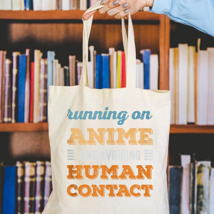 Running On Anime Social Introvert Humor Vintage Canvas Tote Bag