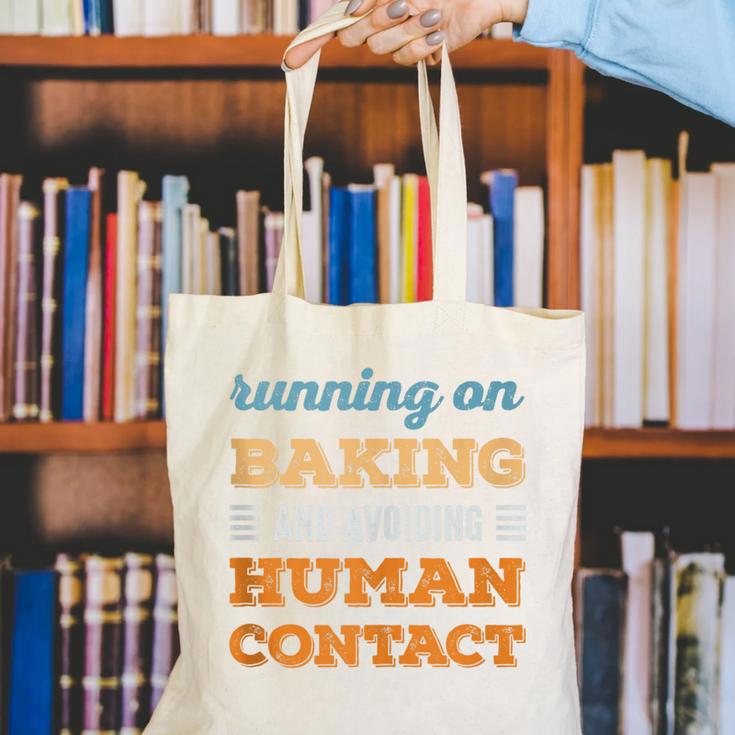 Running On Baking Social Introvert Humor Vintage Canvas Tote Bag Running On Baking Social Introvert Humor Vintage Canvas Tote Bag