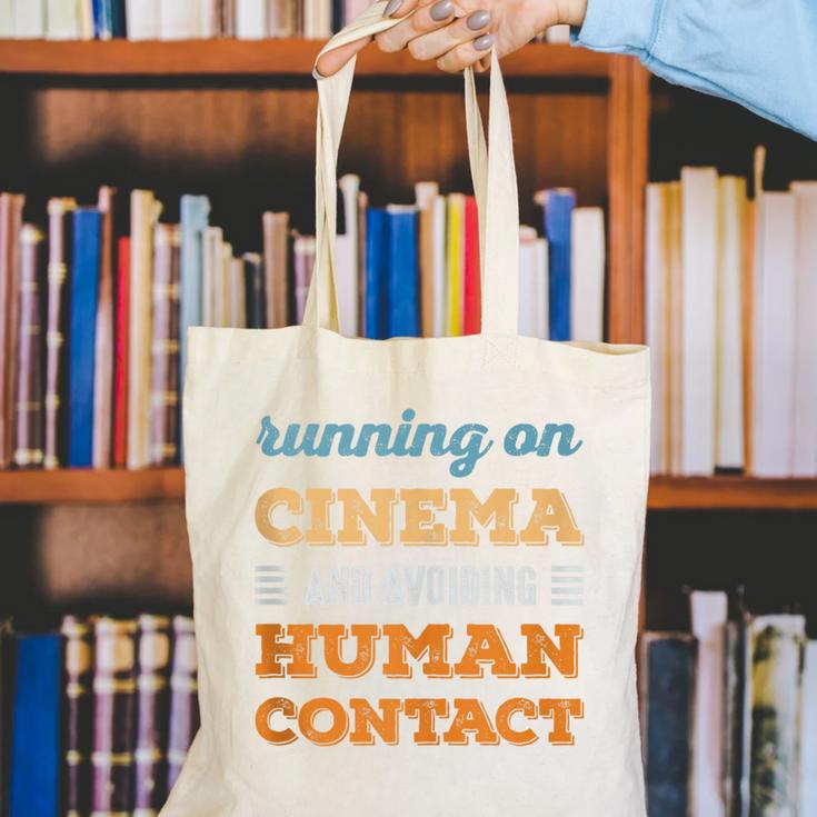 Running On Cinema Social Introvert Humor Vintage Canvas Tote Bag
