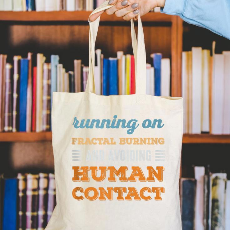 Running On Fractal Burning Social Introvert Humor Vintage Canvas Tote Bag Running On Fractal Burning Social Introvert Humor Vintage Canvas Tote Bag