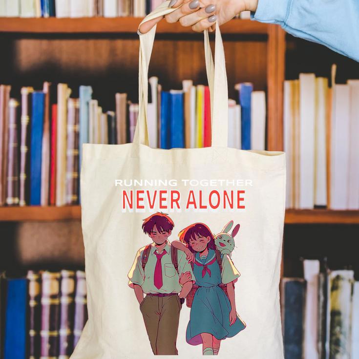 Running Together Always Connected Anime Nostalgia Message Canvas Tote Bag