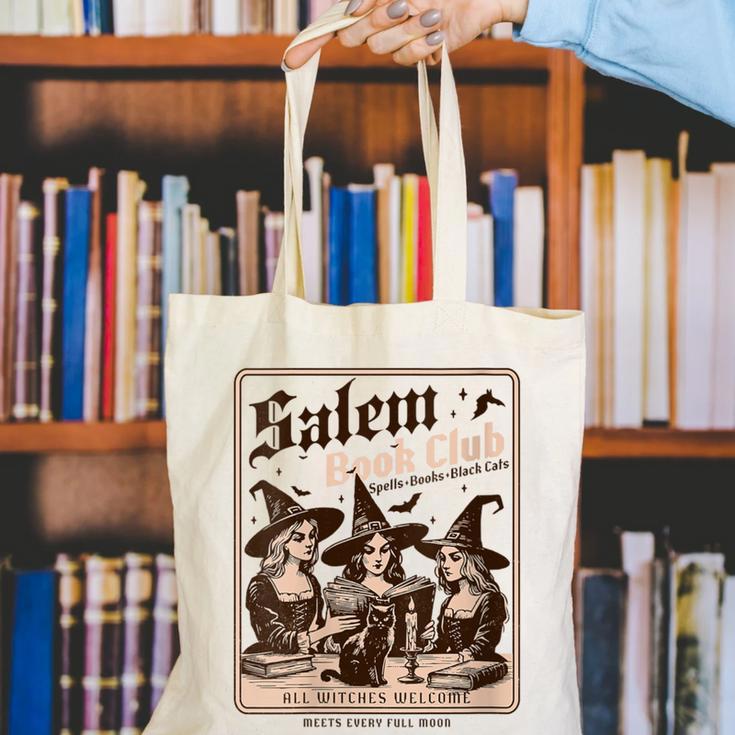 Salem Book Club Bookish Halloween Retro Salem Witch Book Canvas Tote Bag Salem Book Club Bookish Halloween Retro Salem Witch Book Canvas Tote Bag