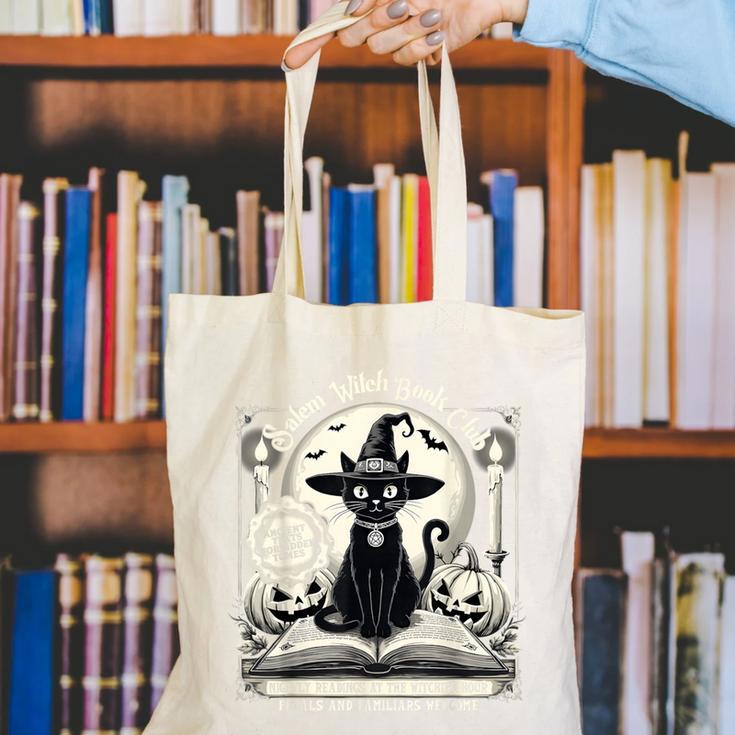 Salem Witch Book Club Vintage Halloween Cat Book Lover Canvas Tote Bag