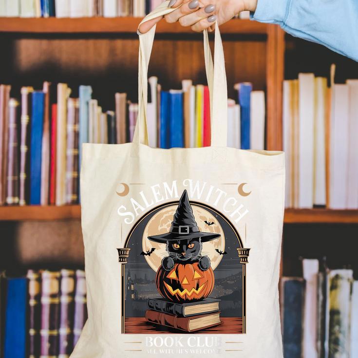 Salem Witch Book Club All Witches Welcome Halloween Reading Canvas Tote Bag