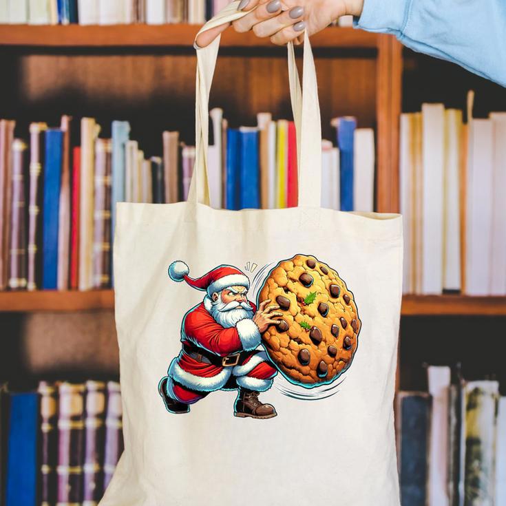 Santa Holding Cookie Xmas Baker Introvert Christmas Canvas Tote Bag Santa Holding Cookie Xmas Baker Introvert Christmas Canvas Tote Bag