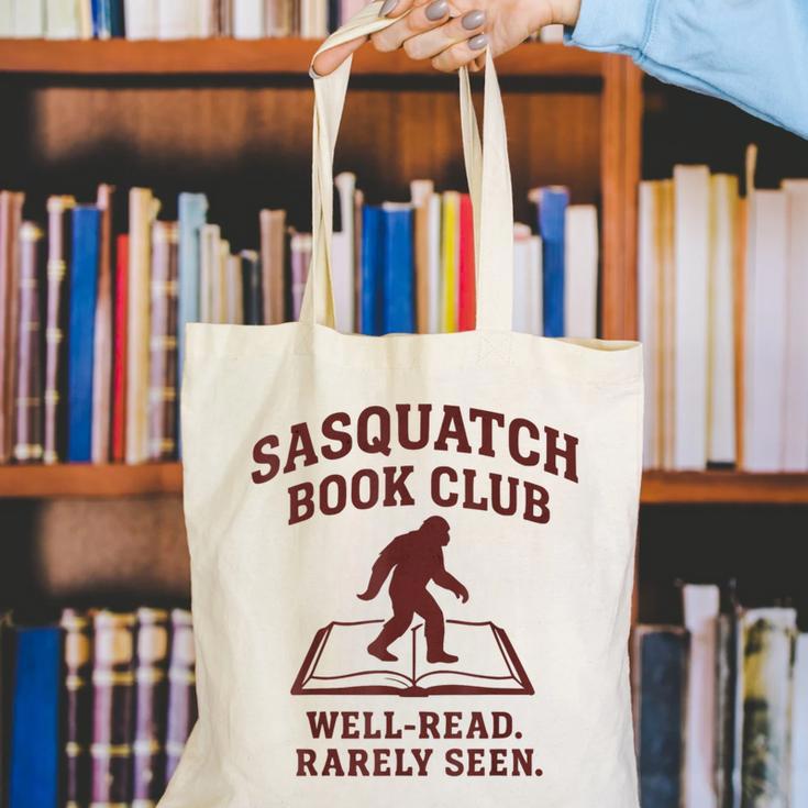 Sasquatch Book Club Bigfoot Reading Cryptid Vintage Canvas Tote Bag