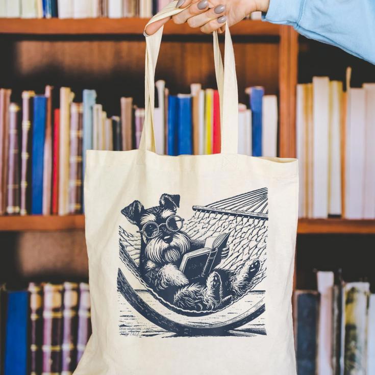 Schnauzer Hammock Reading Book Schnauzer Glasses Canvas Tote Bag