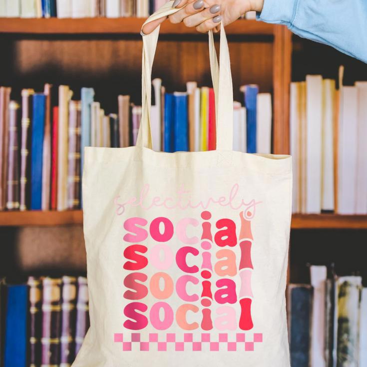 Selectively Social Sarcastic Introvert Humor Canvas Tote Bag Selectively Social Sarcastic Introvert Humor Canvas Tote Bag