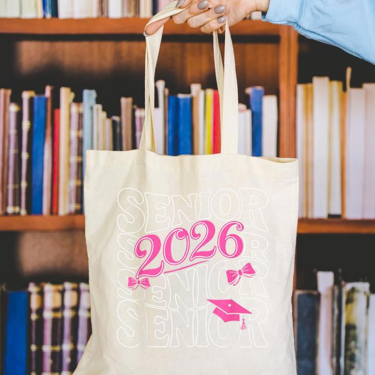 Senior 2026 Class Of 2026 Coquette Pink Bow Graduation Moms Canvas Tote Bag