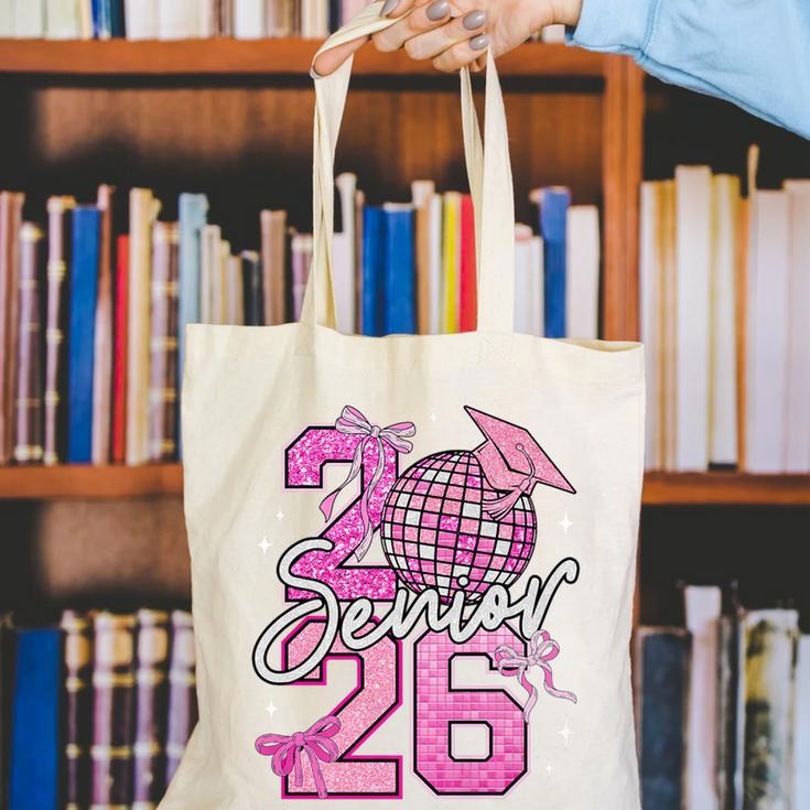 Senior 2026 Graduation Girls Coquette Pink Bow Class Of 2026 Premium Canvas Tote Bag