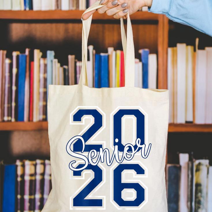 Senior 2026 Graduation Varsity Navy Blue On The Back Canvas Tote Bag