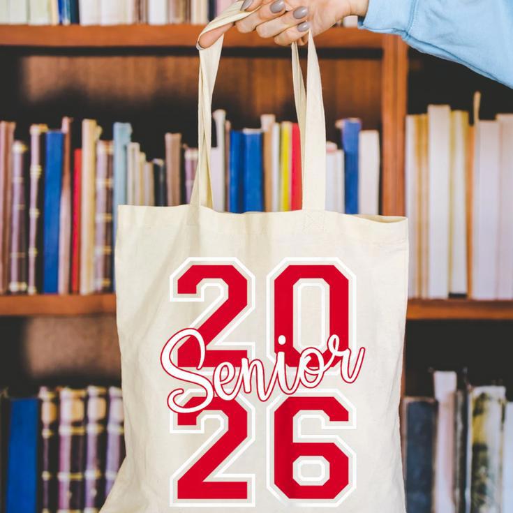 Senior 2026 Graduation Varsity Red Letters On The Back Canvas Tote Bag