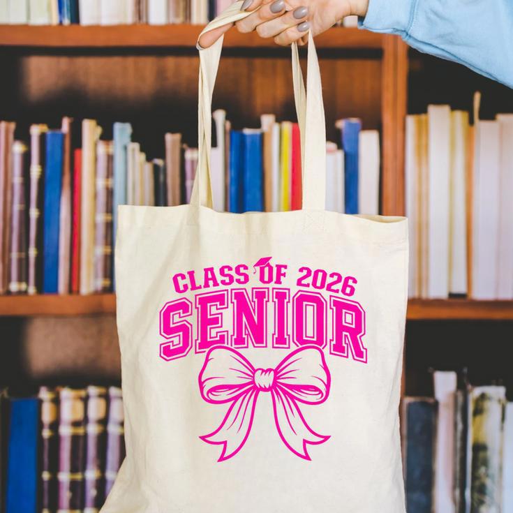 Senior Class Of 2026 Coquette Pink Bow Graduation 2026 Canvas Tote Bag