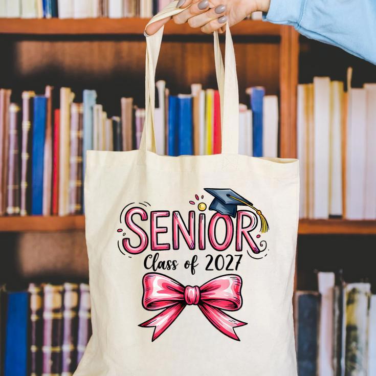 Senior Class Of 2027 Coquette Pink Bow Graduation 2027 Girls Canvas Tote Bag