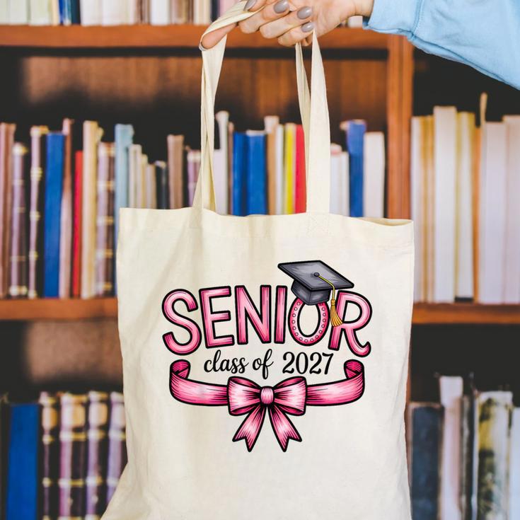Senior Class Of 2027 Coquette Pink Bow Graduation 2027 Women Canvas Tote Bag