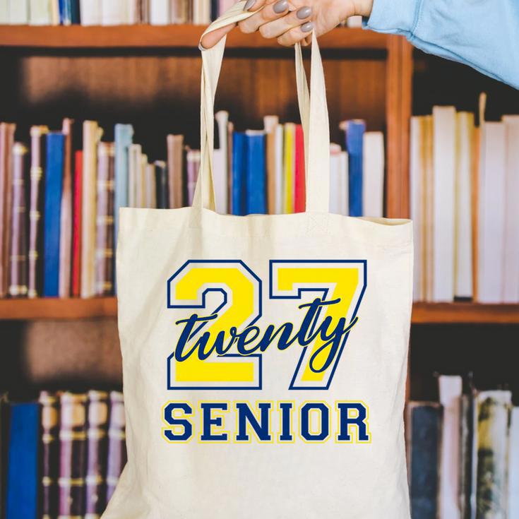 Senior Class Of 2027 Graduation Yellow And Blue On The Back Premium Tri-Blend Canvas Tote Bag