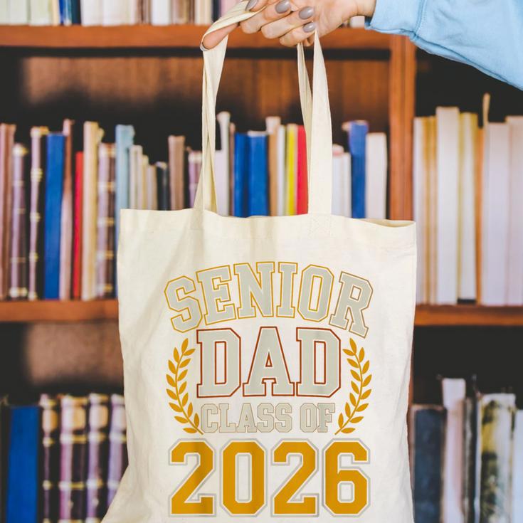 Senior Dad Class Of 2026 Purple Yellow Vintage Graduation Canvas Tote Bag