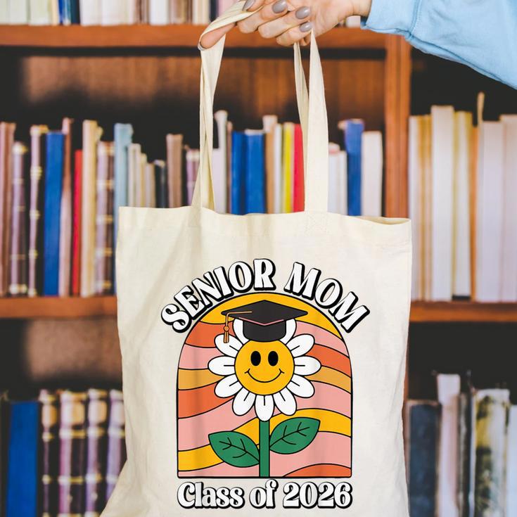 Senior Mom Class Of 2026 Daisy Flower Retro Graduation Canvas Tote Bag