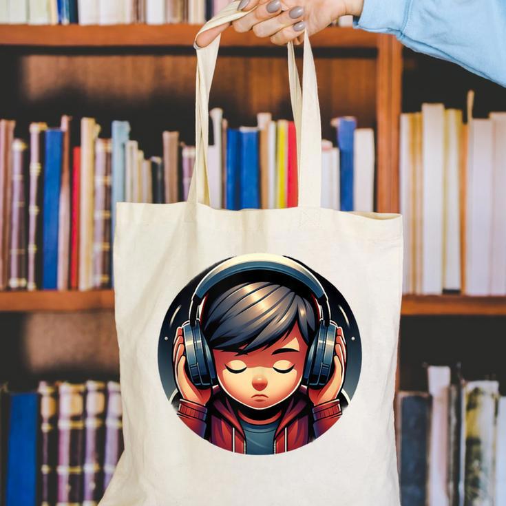 Serene Music Enthusiast With Headphones Introvert Cute Boy Canvas Tote Bag Serene Music Enthusiast With Headphones Introvert Cute Boy Canvas Tote Bag