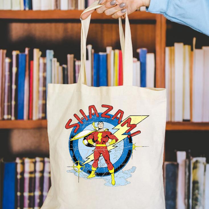 Shazam Comic Book Art Heroic Portrait Vintage Canvas Tote Bag