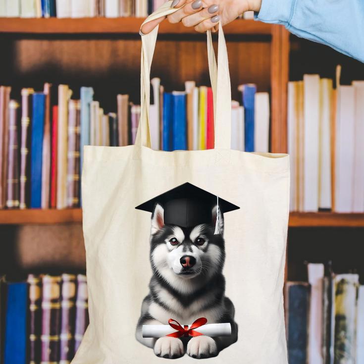Siberian Husky Dog Graduation Cap Training School Graduate Men Women Kids Canvas Tote Bag