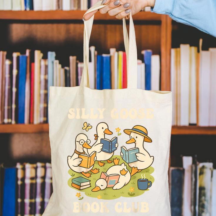 Silly-Goose Book Club Goose And Book Lovers Canvas Tote Bag