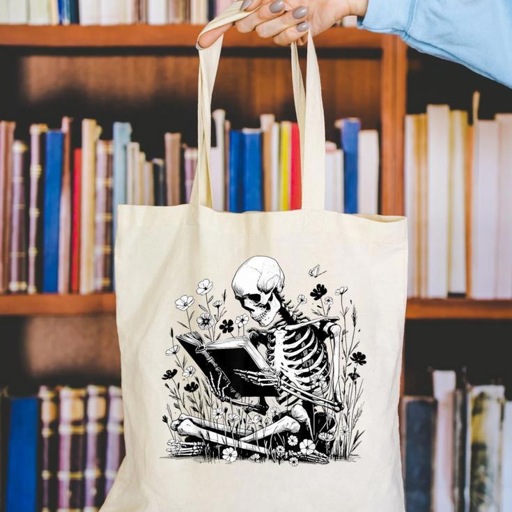 Skeleton Skull Halloween Book Reading Books Lover Teacher Canvas Tote Bag Skeleton Skull Halloween Book Reading Books Lover Teacher Canvas Tote Bag