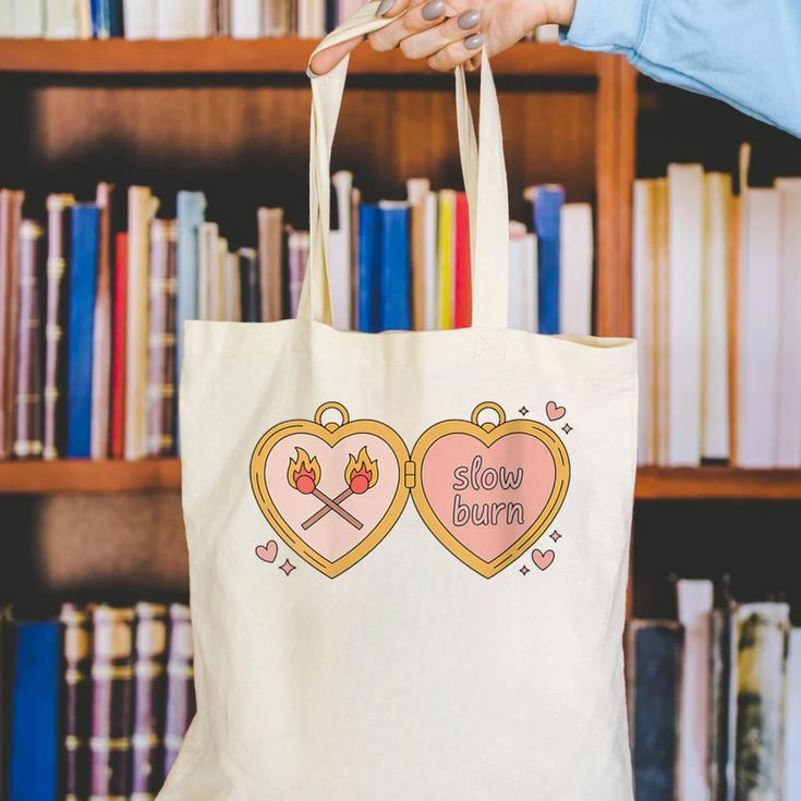 Slow Burn Romance Book Lover Tee Canvas Tote Bag Slow Burn Romance Book Lover Tee Canvas Tote Bag