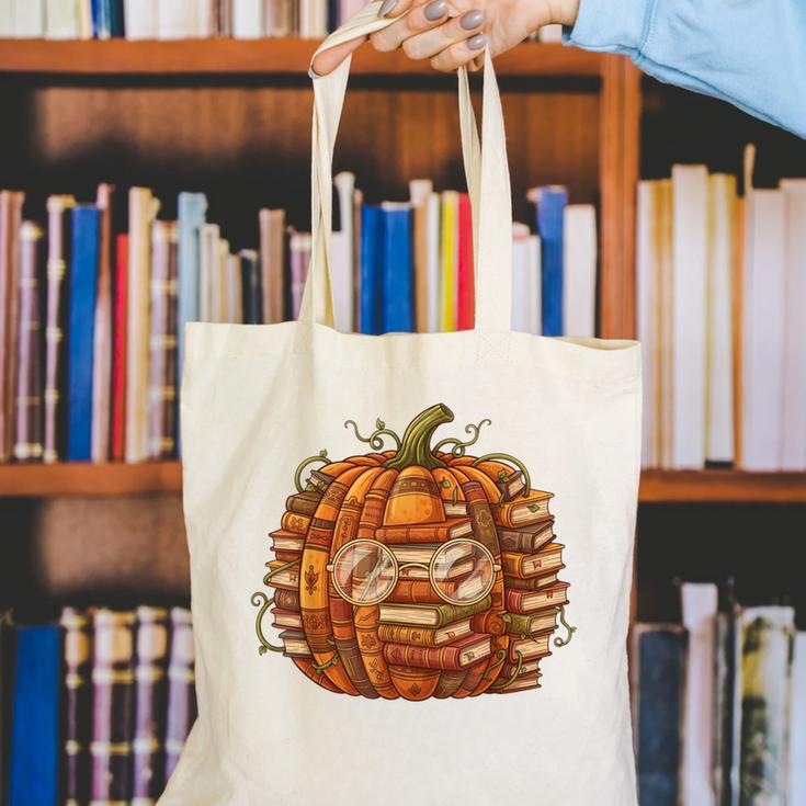Smart Book Pumpkin Retro Fall Teacher Reading Halloween Canvas Tote Bag