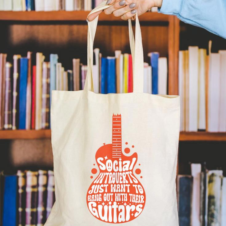 Social Introverts Hang Out With Guitars Musician Guitarist Canvas Tote Bag Social Introverts Hang Out With Guitars Musician Guitarist Canvas Tote Bag